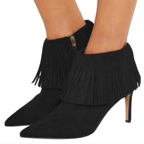 Sam Edelman Shoes - Sam Edelman Kandice Dove Black Suede Fringe Booties Ankle Boots Heels Shoes Sz 8